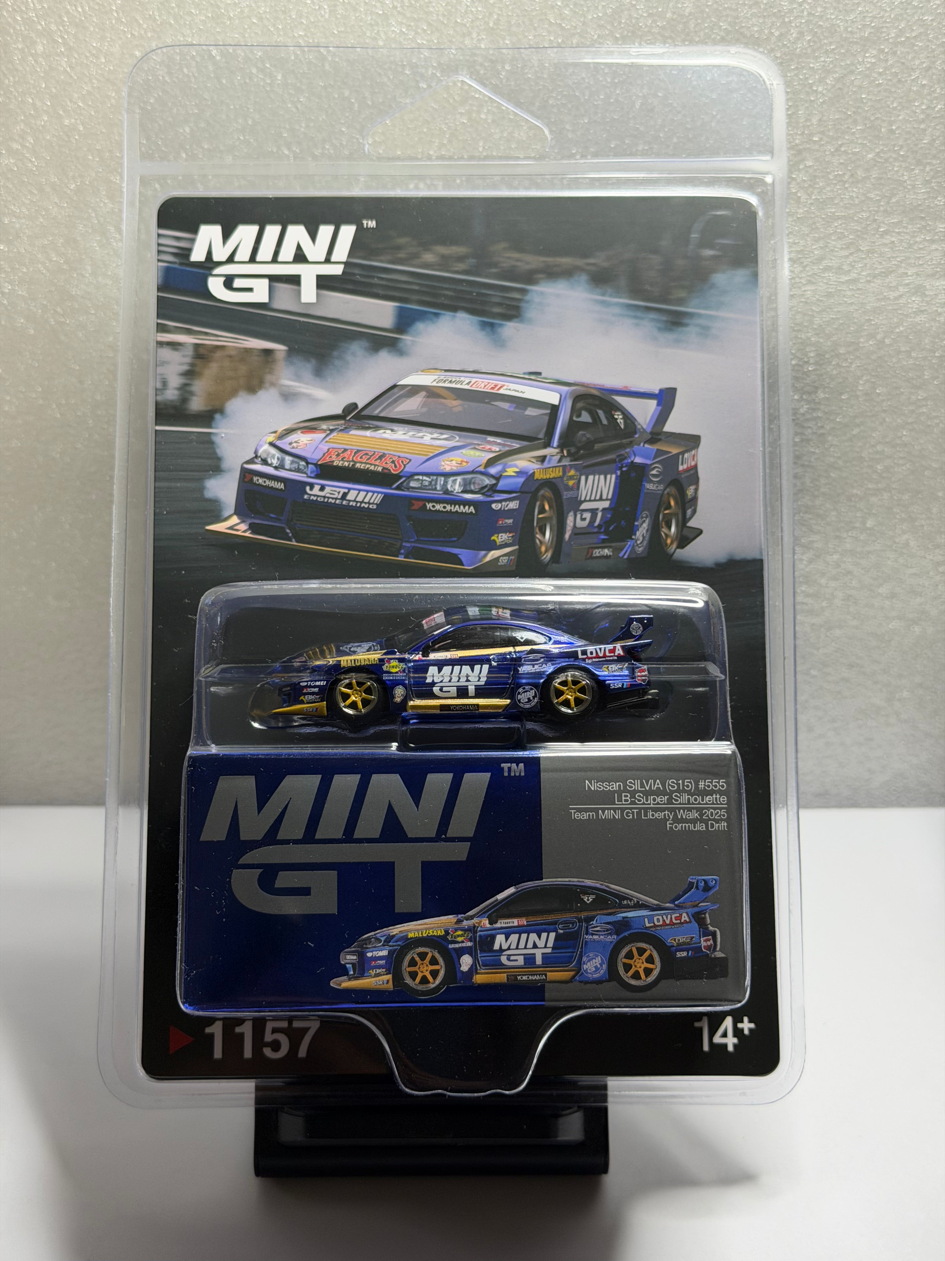 Mini GT 1:64 Nissan LB-Super Silhouette S15 SILVIA #555 Team MINI GT Liberty Walk 2025 Formula Drift – Chrome Blue #1157