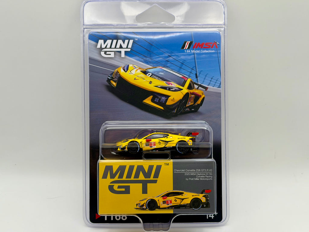 Mini GT 1:64 Chevrolet Corvette Z06 GT3.R #3 Corvette Racing by Pratt Miller Motorsports 2025 IMSA Daytona 24 Hrs #1168