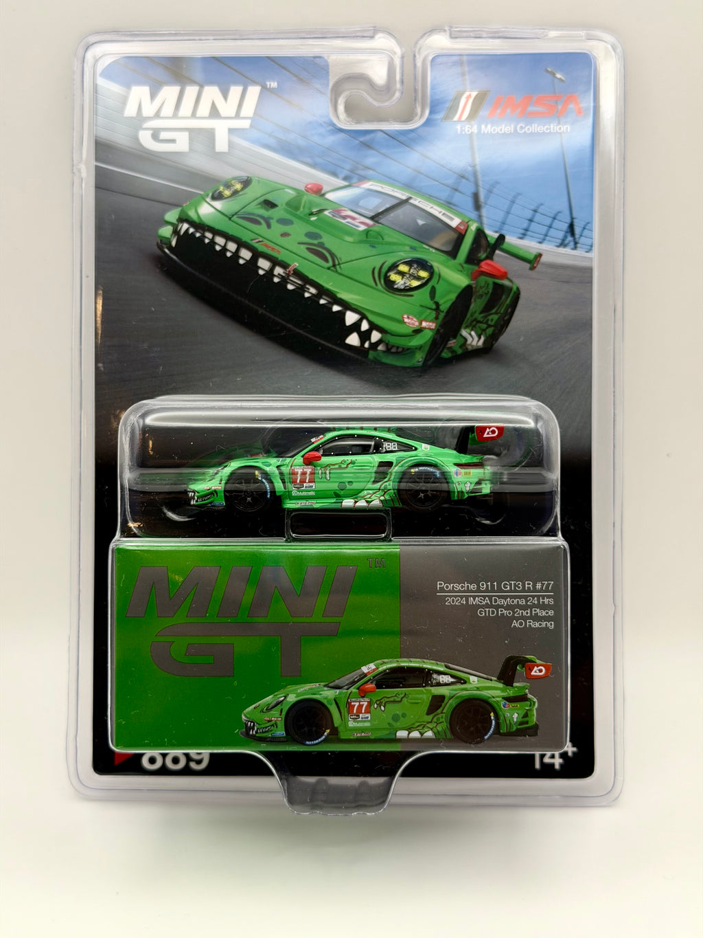 Mini GT 1:64 Porsche 911 GT3 R #77 AO Racing 2024 IMSA Daytona 24 Hrs #889