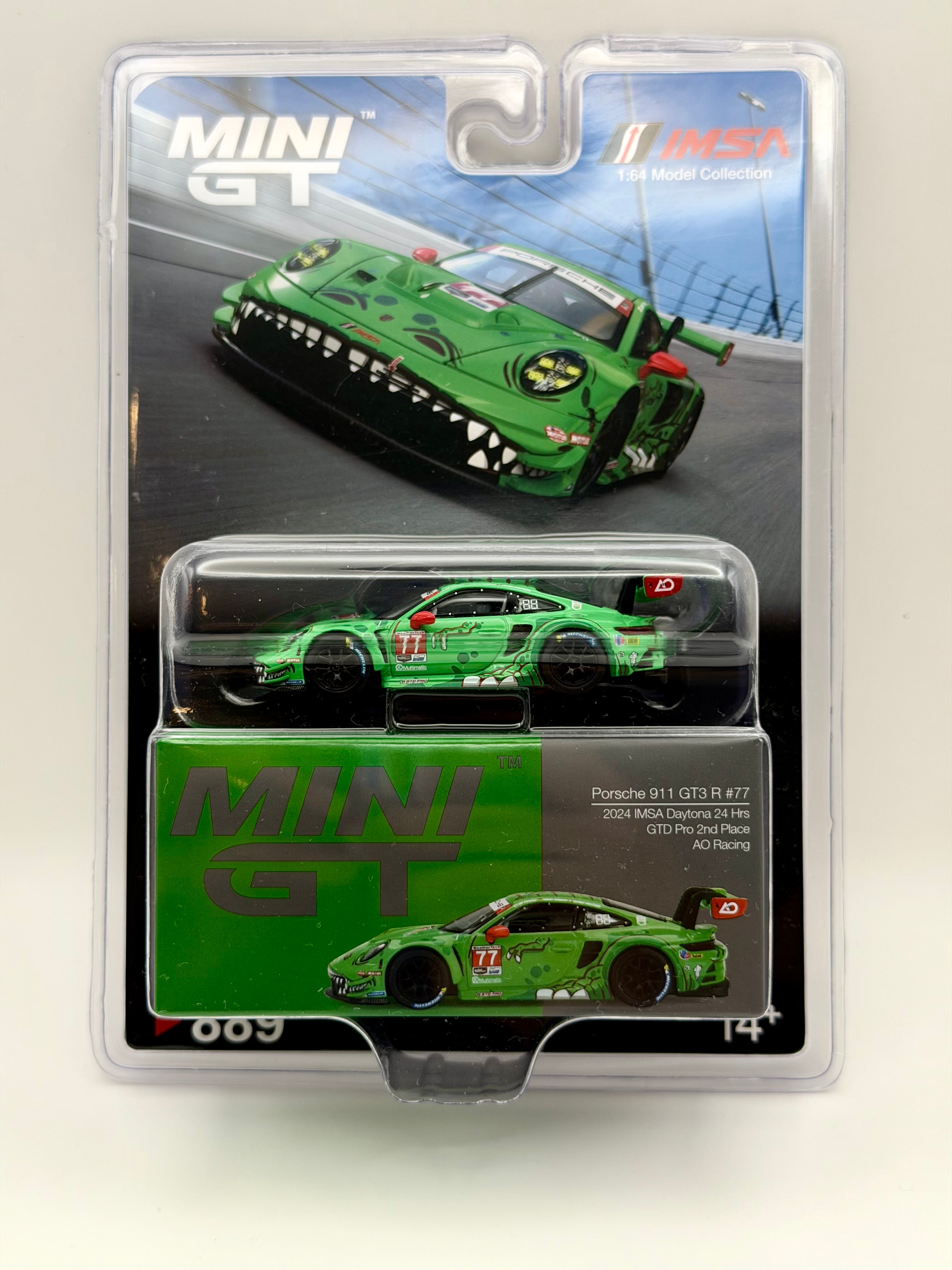 Mini GT 1:64 Porsche 911 GT3 R #77 AO Racing 2024 IMSA Daytona 24 Hrs #889