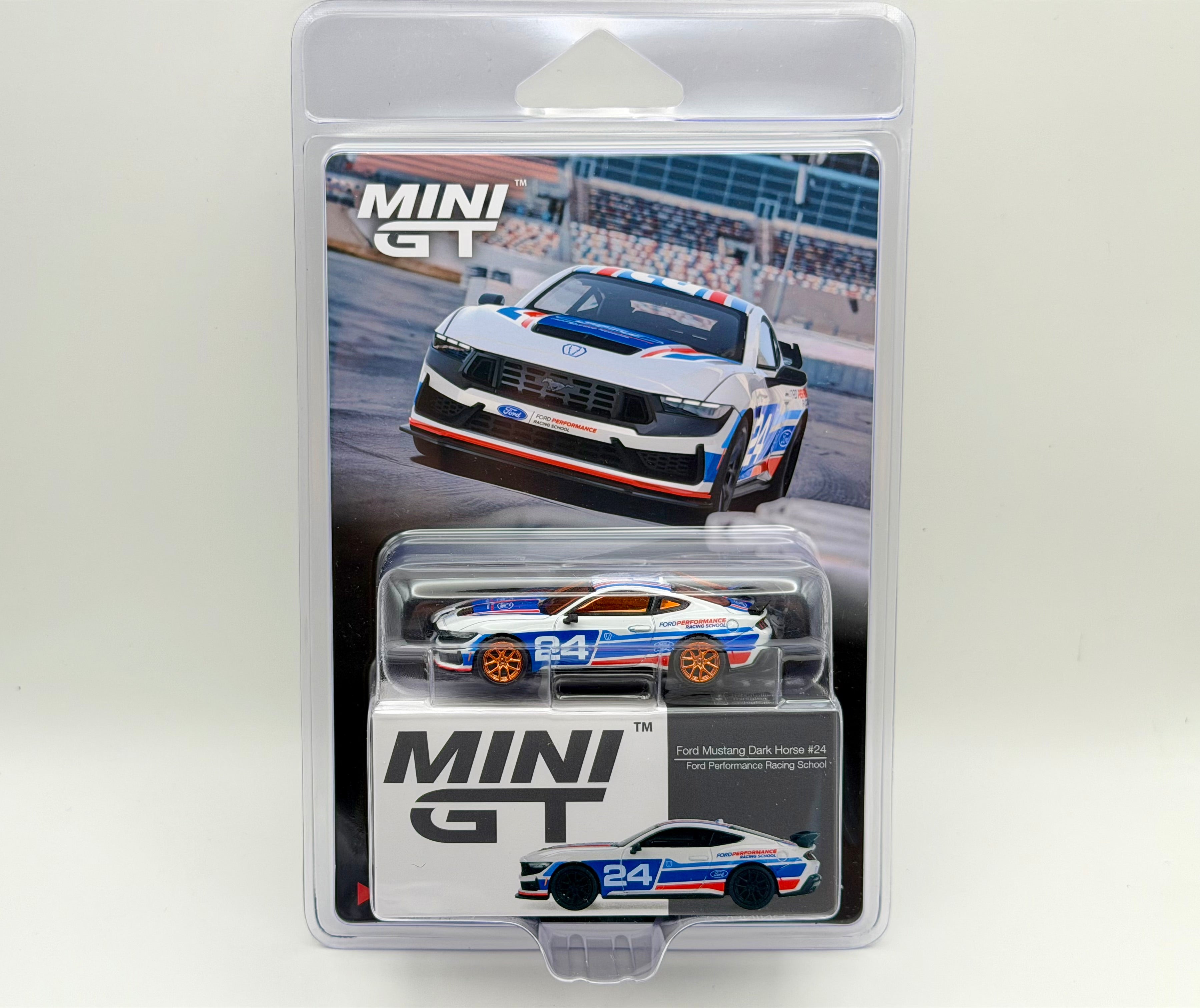 CHASE! Mini GT 1:64 Ford Mustang Dark Horse #24 Ford Performance Racing School #1172