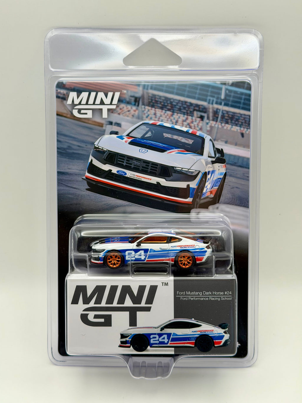 CHASE! Mini GT 1:64 Ford Mustang Dark Horse #24 Ford Performance Racing School #1172