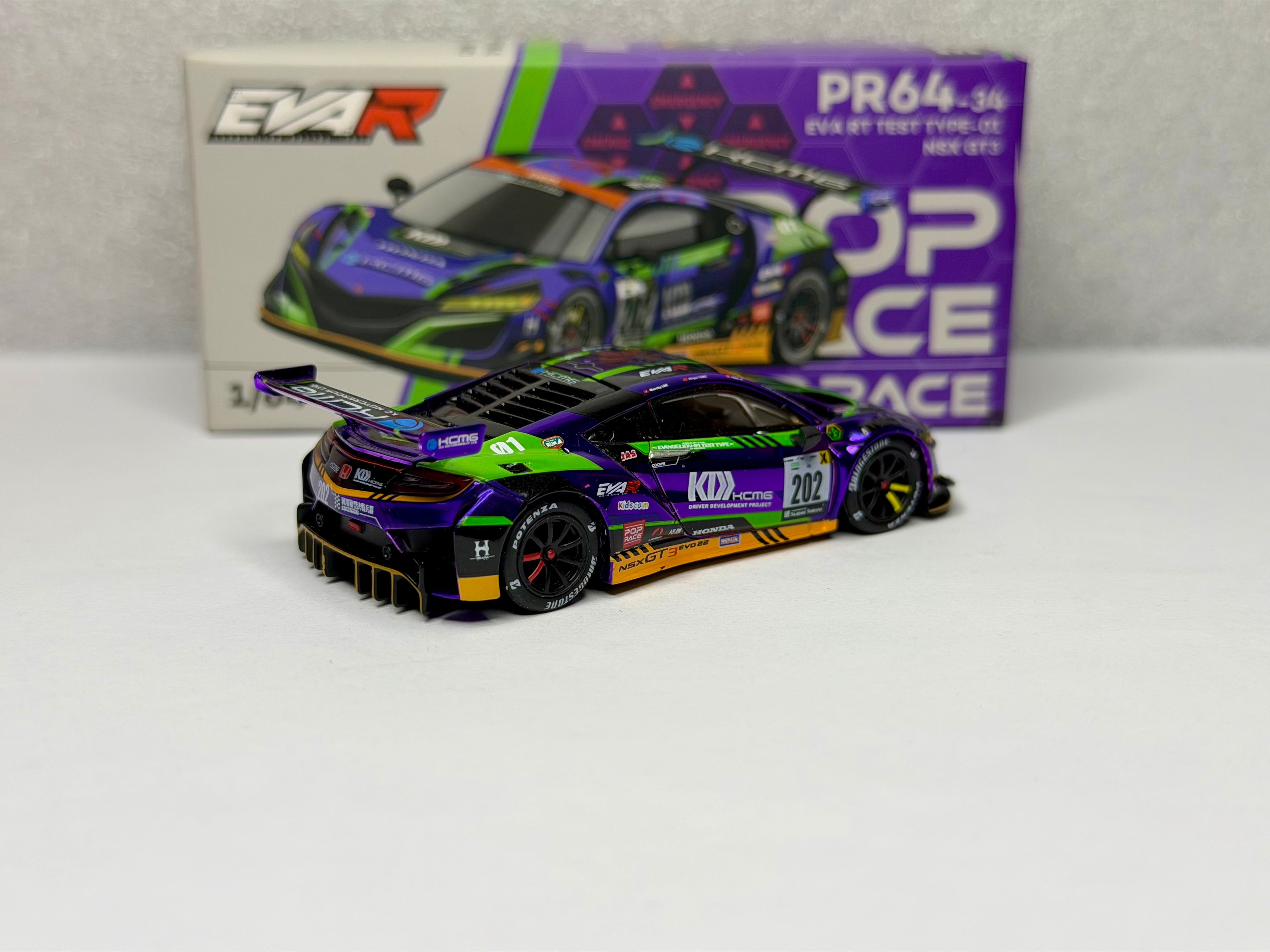 Pop Race 1/64 Honda NSX GT3 EVO22 EVA TEST TYPE-01 KCMG N0.202 PR64-34 Mint