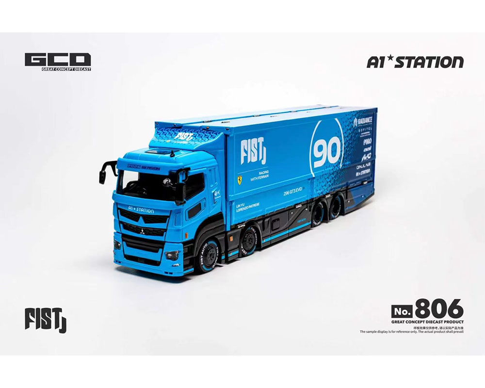 (Preorder) GCD 1:64 FIST TEAM Mitsubishi Fuso Super Great Transporter with 1 Figure Special Blue