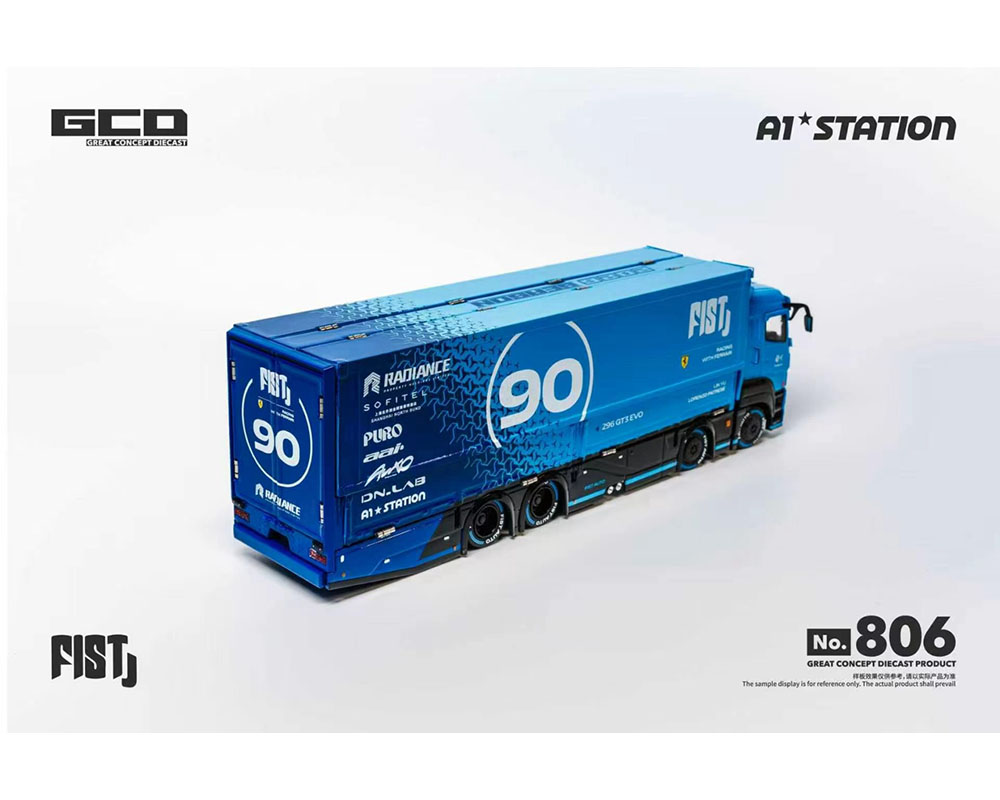 (Preorder) GCD 1:64 FIST TEAM Mitsubishi Fuso Super Great Transporter with 1 Figure Special Blue