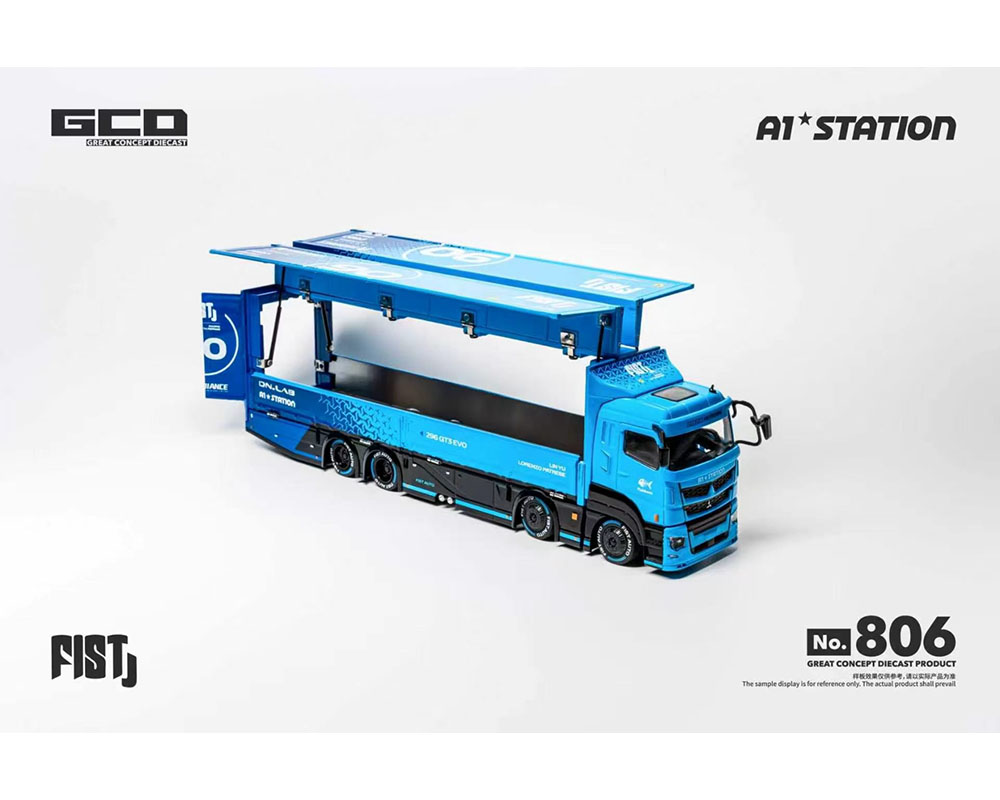(Preorder) GCD 1:64 FIST TEAM Mitsubishi Fuso Super Great Transporter with 1 Figure Special Blue