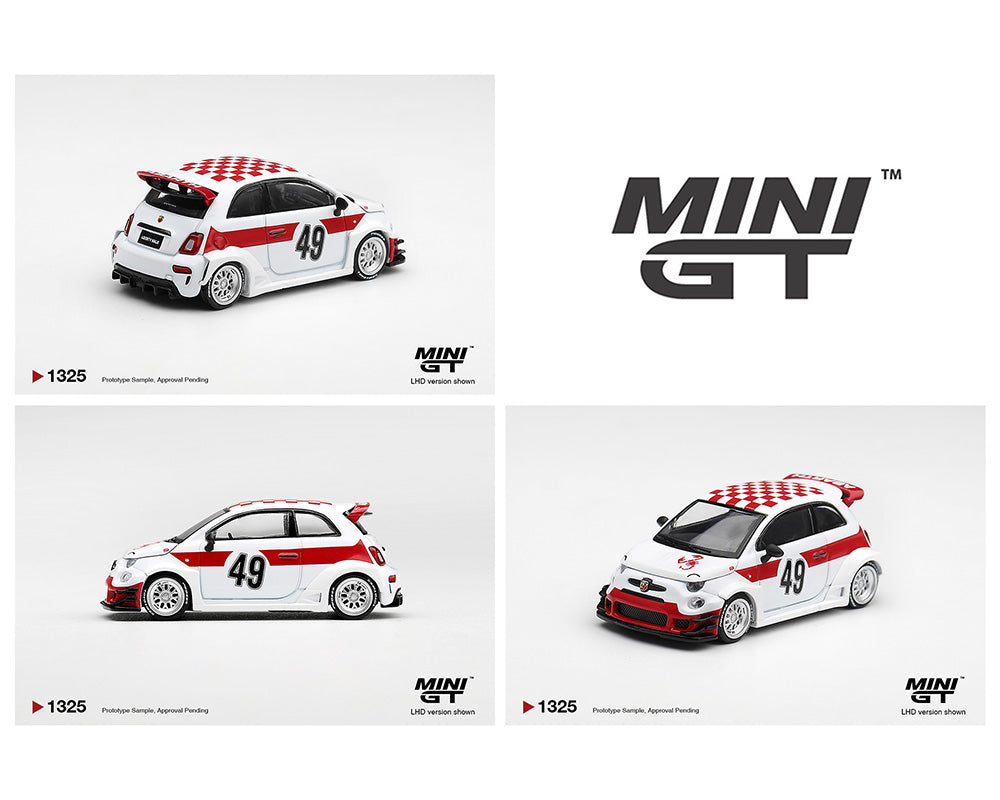 (Preorder) Mini GT 1:64 Abarth 595 LB-WORKS x Abas Works 1000 TC Tribute – White – #1325