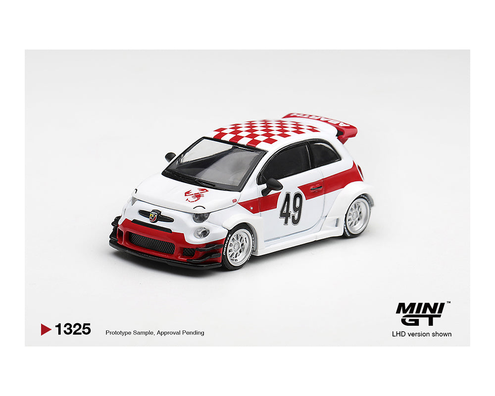 (Preorder) Mini GT 1:64 Abarth 595 LB-WORKS x Abas Works 1000 TC Tribute – White – #1325