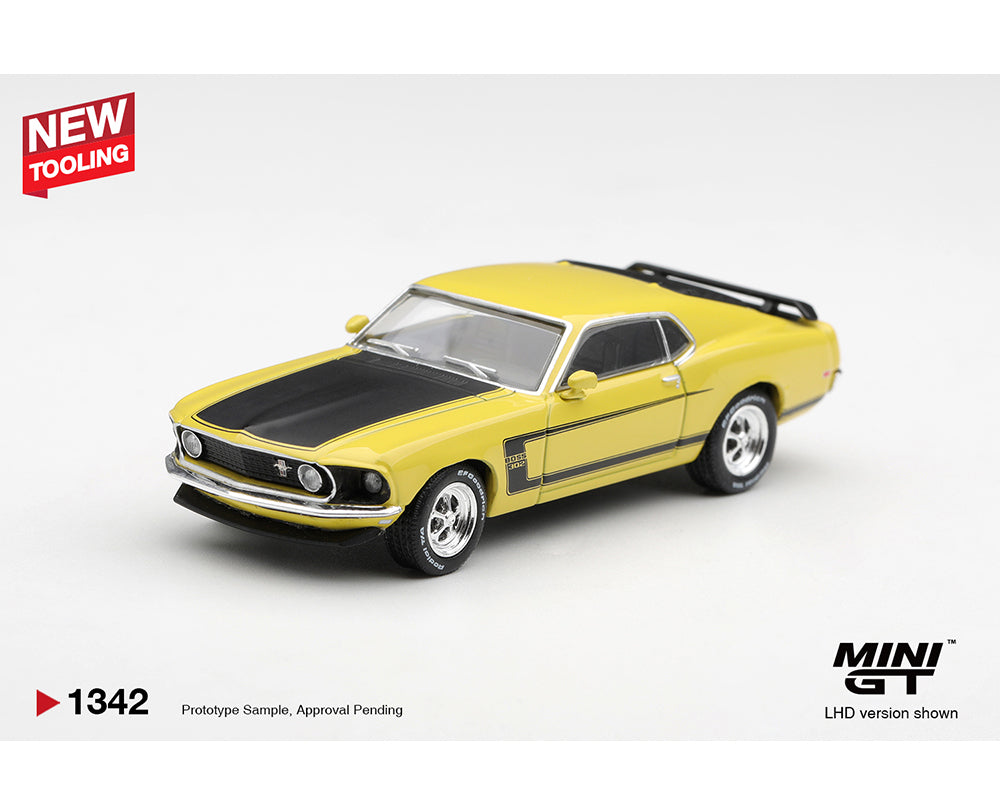 (Preorder) Mini GT 1:64 Ford Mustang Boss 302 1969 – Bright Yellow #1342