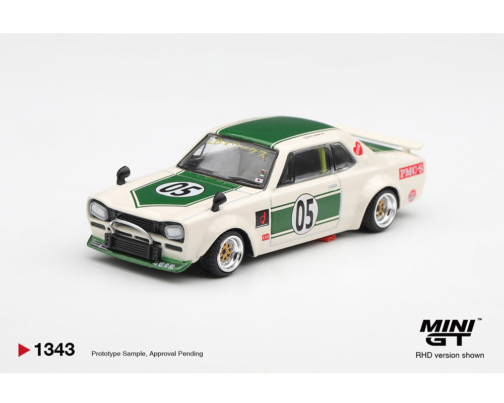 (Preorder) Mini GT 1:64 Nissan Skyline LB-WORKS “HAKOSUKA” – White / Green #1343