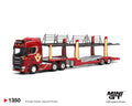 (Preorder) Mini GT 1:64 Scania 770S A6x4NA Car Transporter V8 50th anniversary + Car transporter – Red #1350