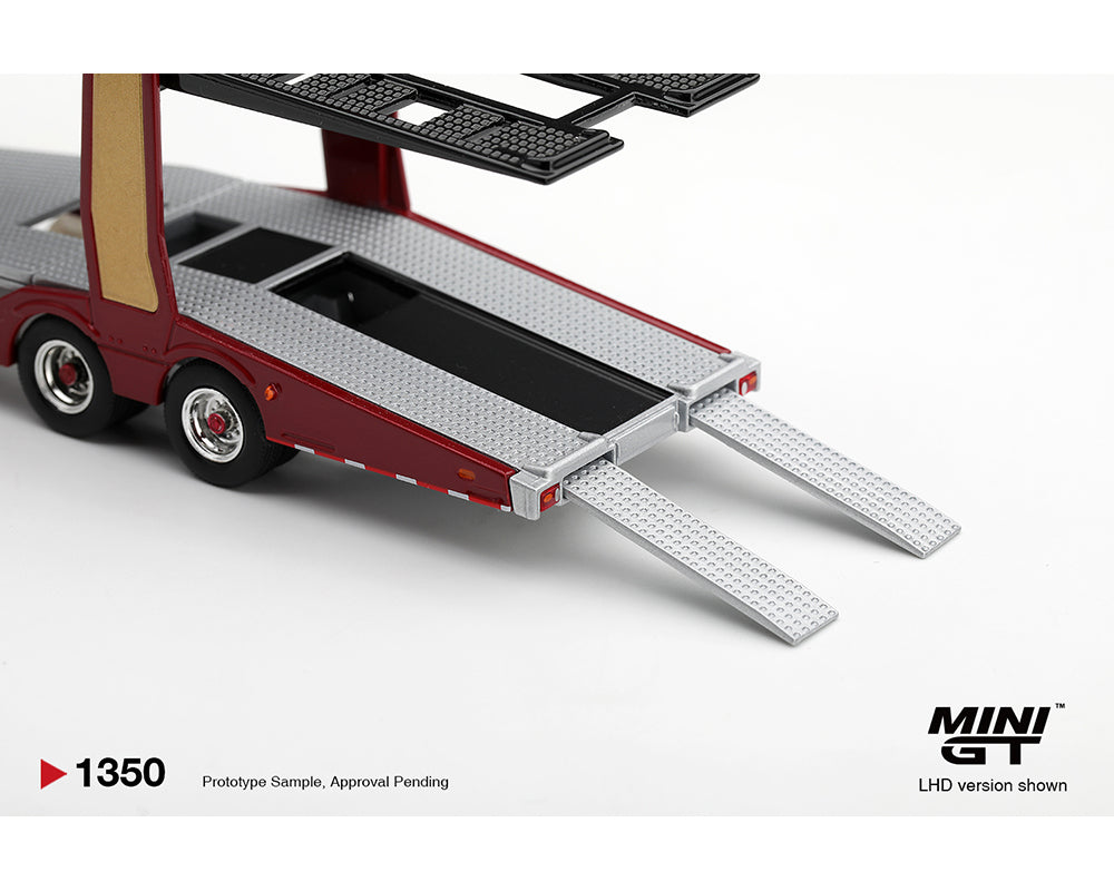 (Preorder) Mini GT 1:64 Scania 770S A6x4NA Car Transporter V8 50th anniversary + Car transporter – Red #1350