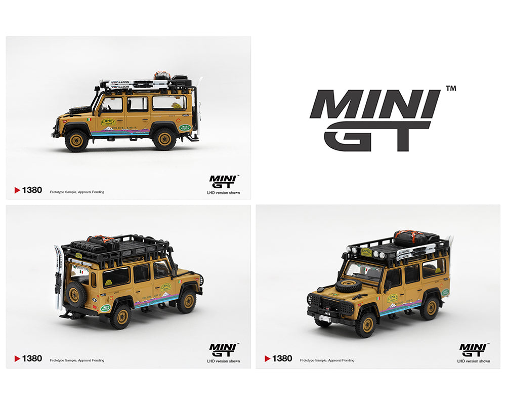 (Preorder) Mini GT 1:64 Land Rover Defender 110 1998 Camel Trophy Tierra del Fuego CT.24 Italy #1380