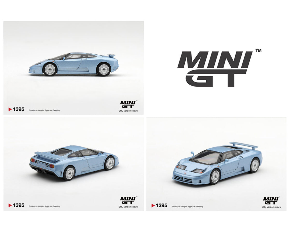 (Preorder) Mini GT 1:64 Bugatti EB110 GT Azzurro Metallizzato Mondial de l’Automobile 1992 #1395