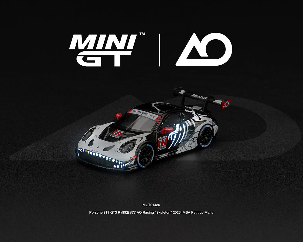 (Preorder) Mini GT 1:64 Porsche 911 GT3 R (992) #77 AO Racing “Skeleton Rexy” 2026 IMSA Petit Le Mans #1436