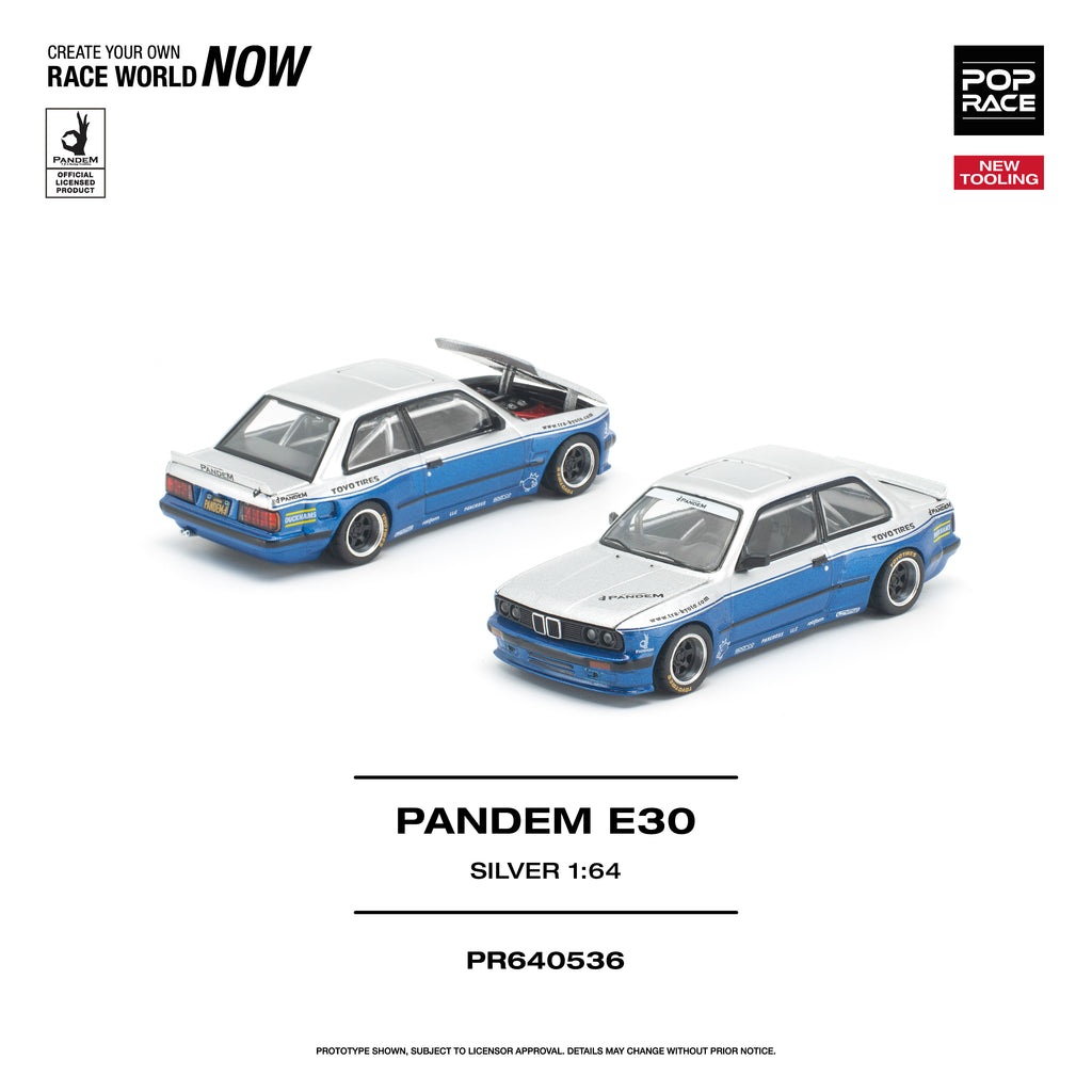 (Preorder) Pop Race 1/64 PANDEM E30 SILVER/BLUE