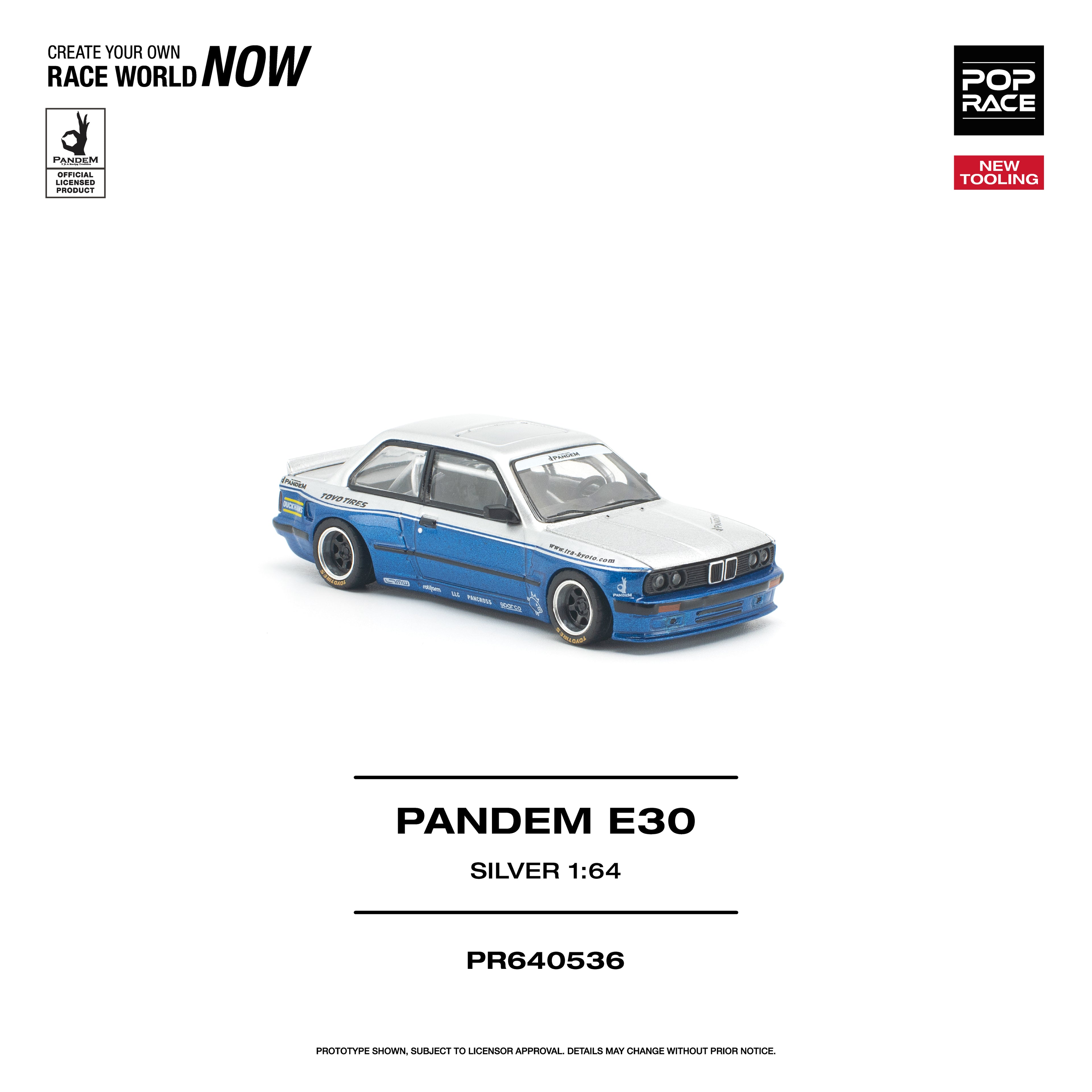 (Preorder) Pop Race 1/64 PANDEM E30 SILVER/BLUE