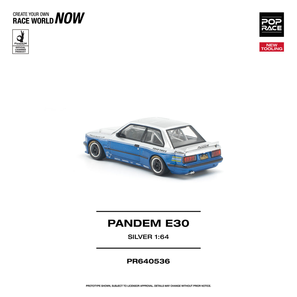 (Preorder) Pop Race 1/64 PANDEM E30 SILVER/BLUE