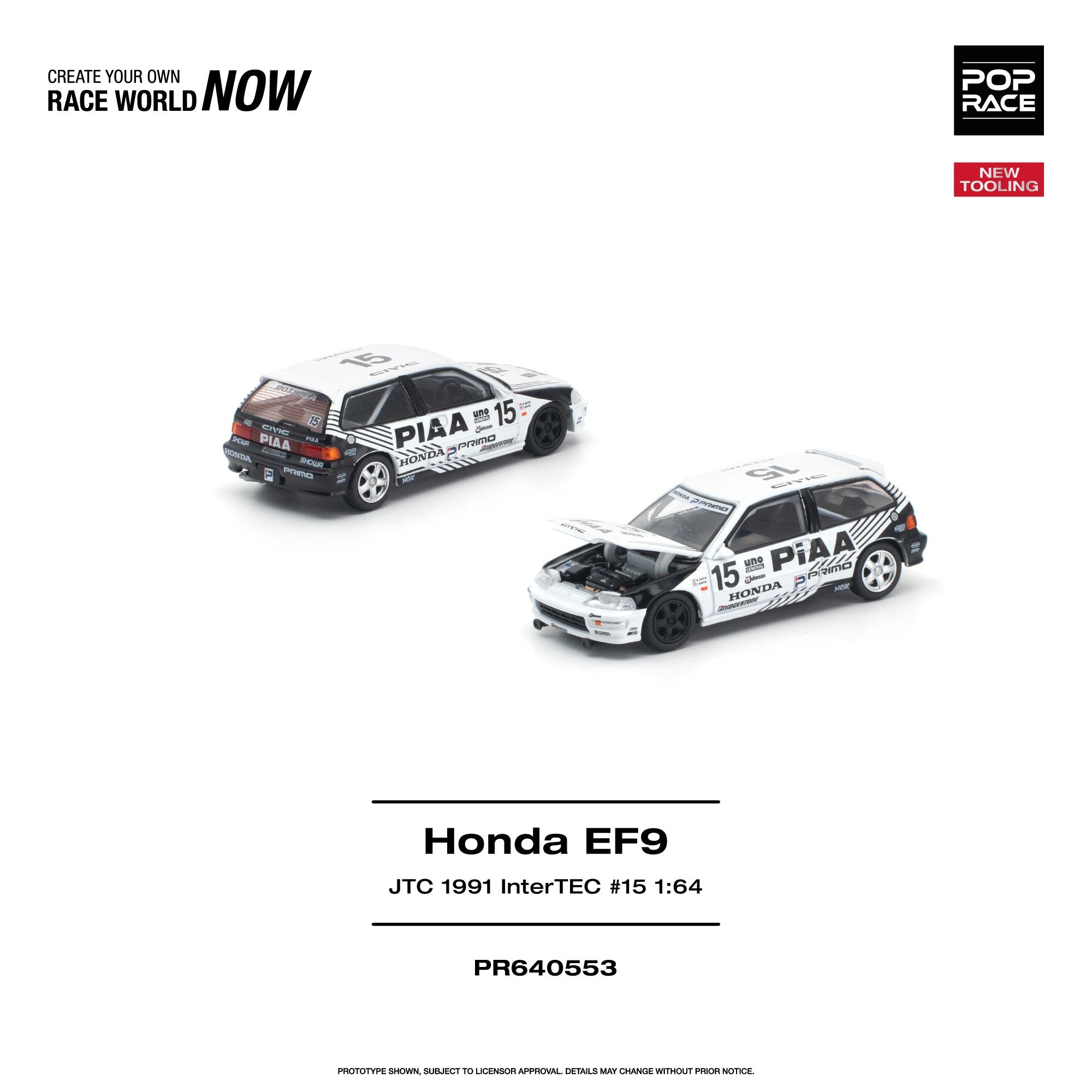 (Preorder) Pop Race 1:64 Honda Civic (EF9) #15 JTC 1991 InterTEC New Tooling
