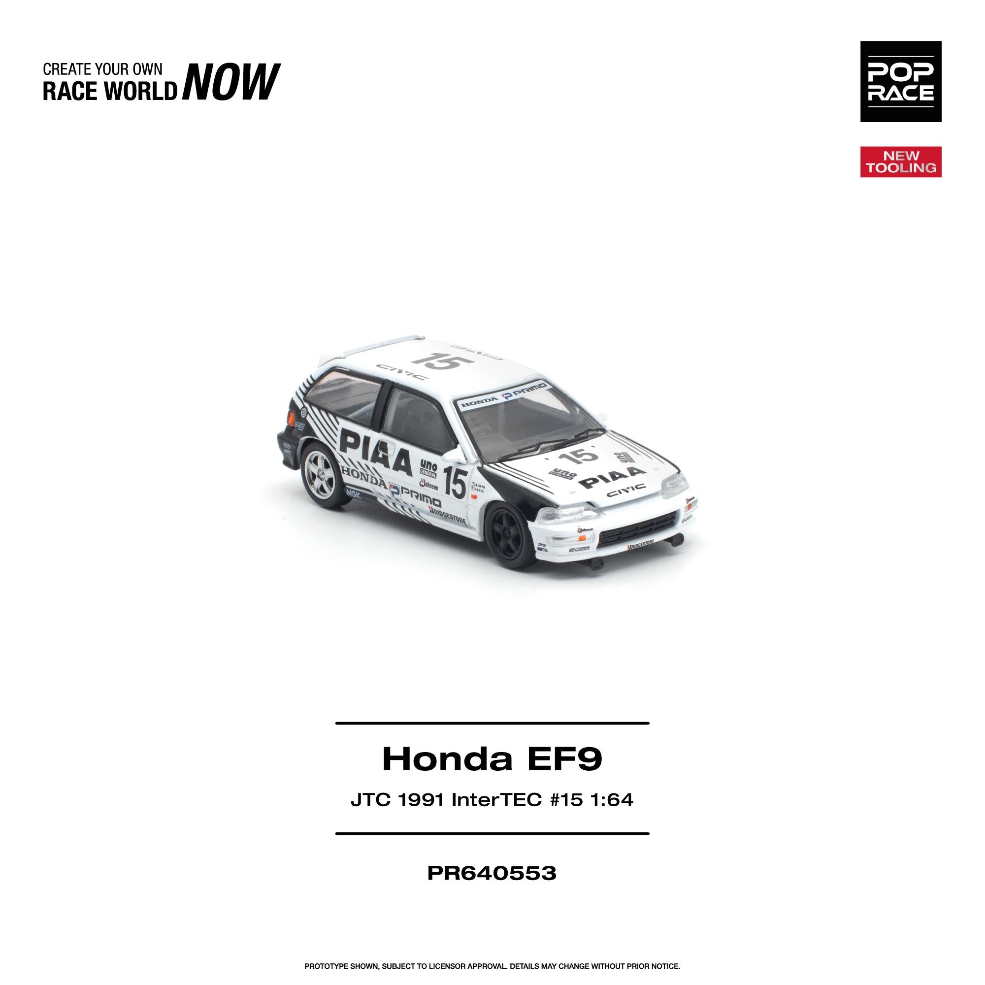 (Preorder) Pop Race 1:64 Honda Civic (EF9) #15 JTC 1991 InterTEC New Tooling
