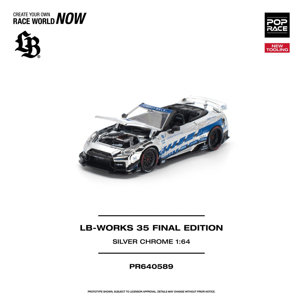 (Preorder) Pop Race 1/64 LB-Works 35GT-R Final Edition - Silver Chrome