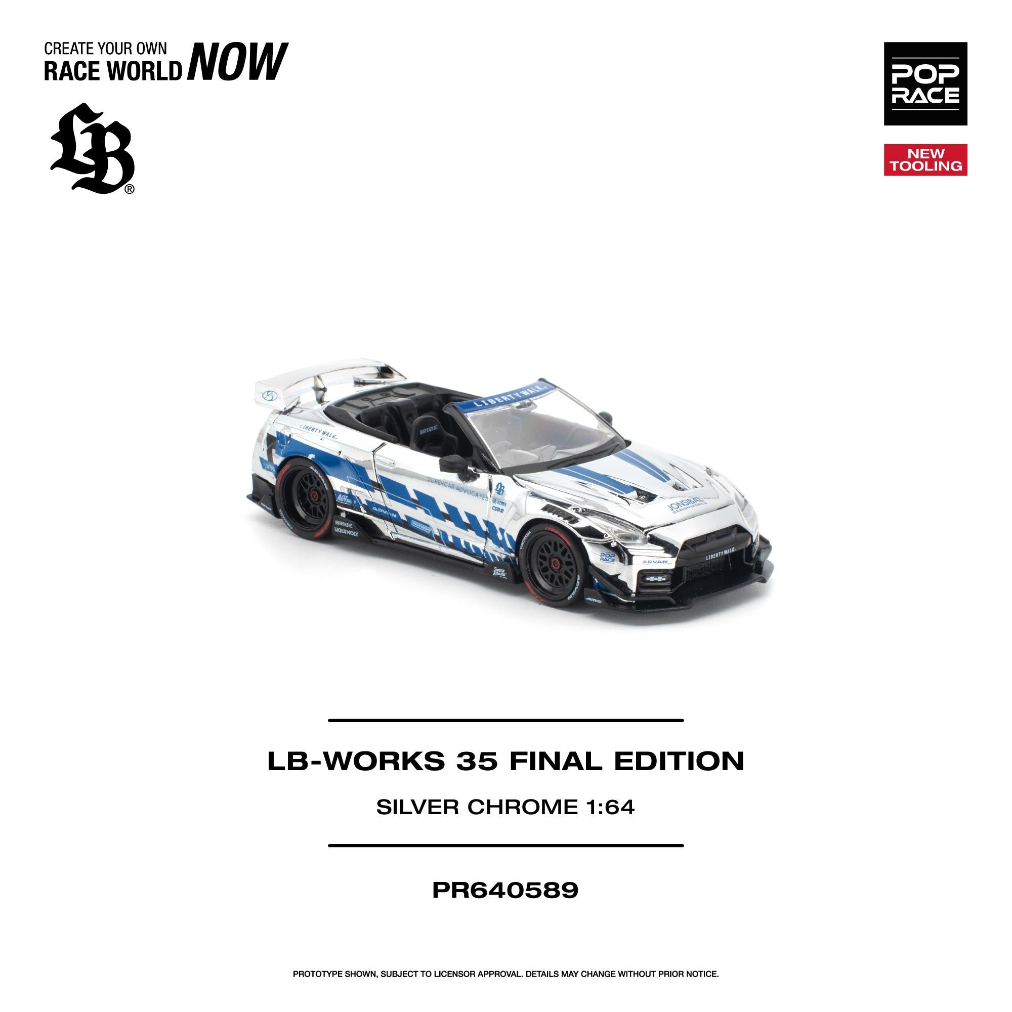 (Preorder) Pop Race 1/64 LB-Works 35GT-R Final Edition - Silver Chrome