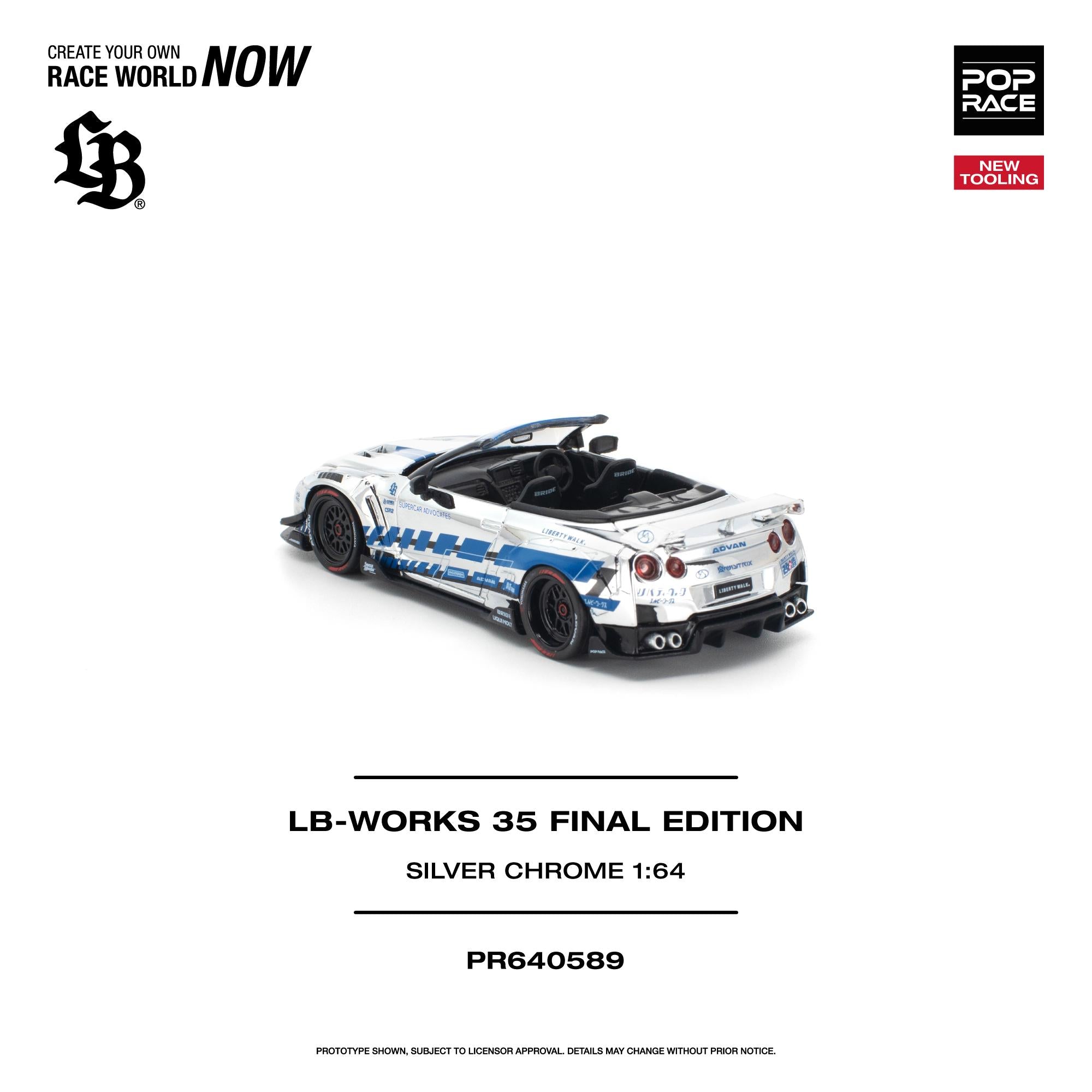 (Preorder) Pop Race 1/64 LB-Works 35GT-R Final Edition - Silver Chrome