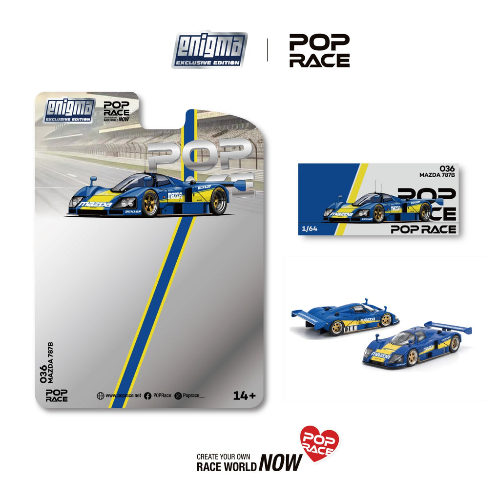 (Preorder) Pop Race 1/64 Mazda 787B Racing Blue/Yellow (Enigma Exclusive Edition) PRE036