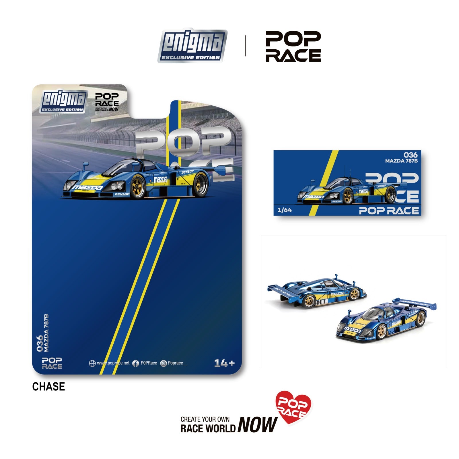 (Preorder) Pop Race 1/64 Mazda 787B Racing Blue/Yellow (Enigma Exclusive Edition) PRE036
