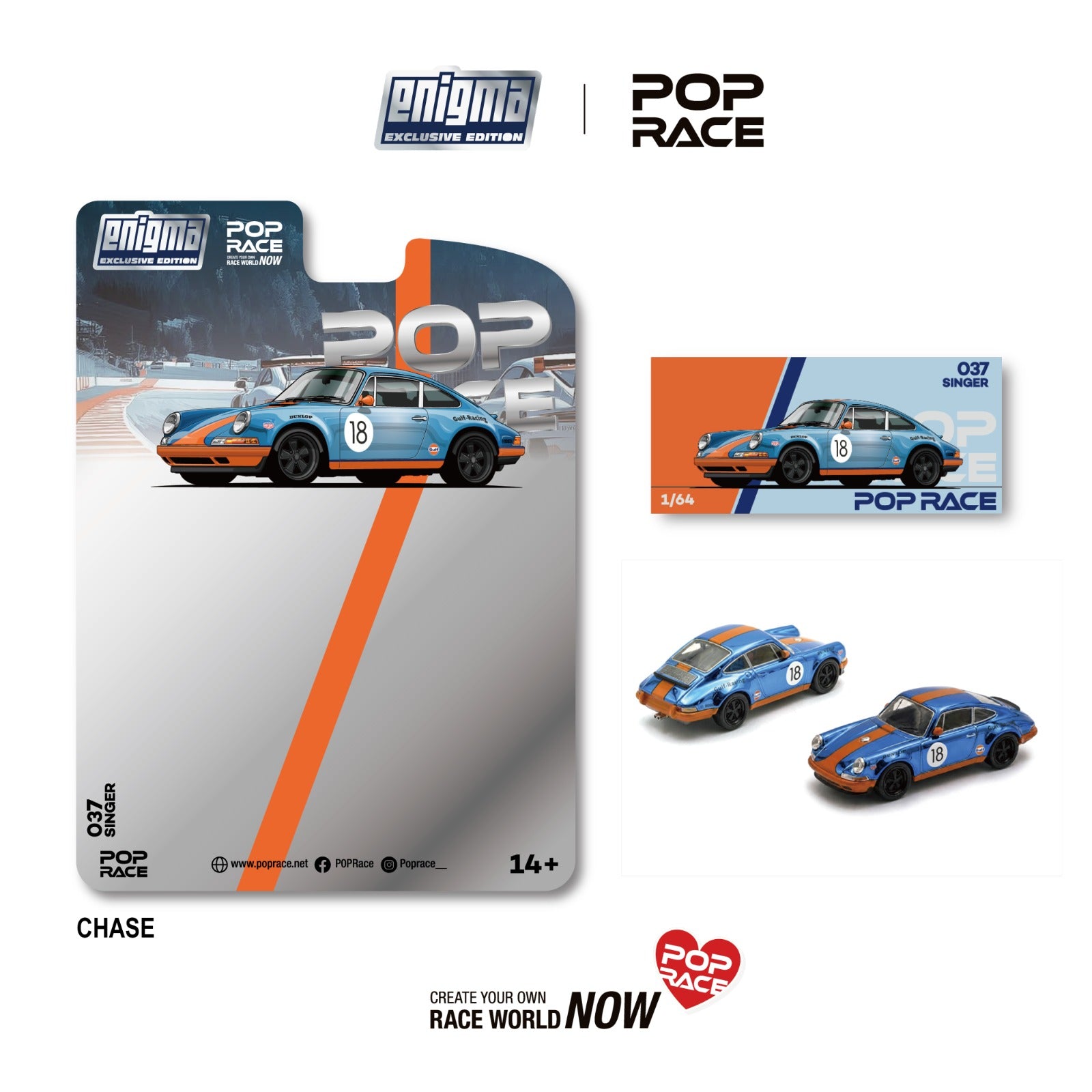 (Preorder) Pop Race 1/64 Singer Racing Orange/Blue #18 (Enigma Exclusive Edition) PRE037