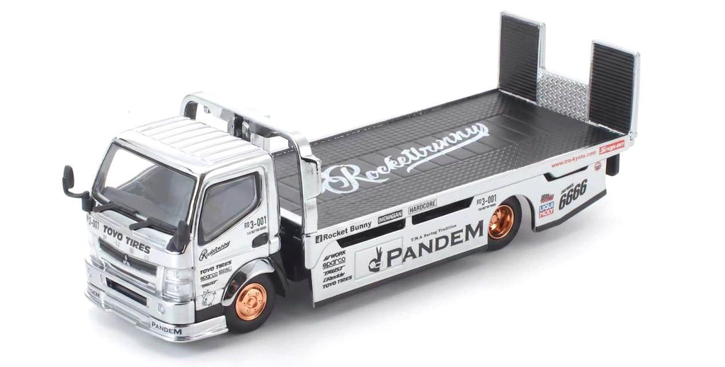 (Preorder) Pop Race x TS Exclusives 1/64 Pandem Fuso 300 Flatbed Transporter Silver Chrome