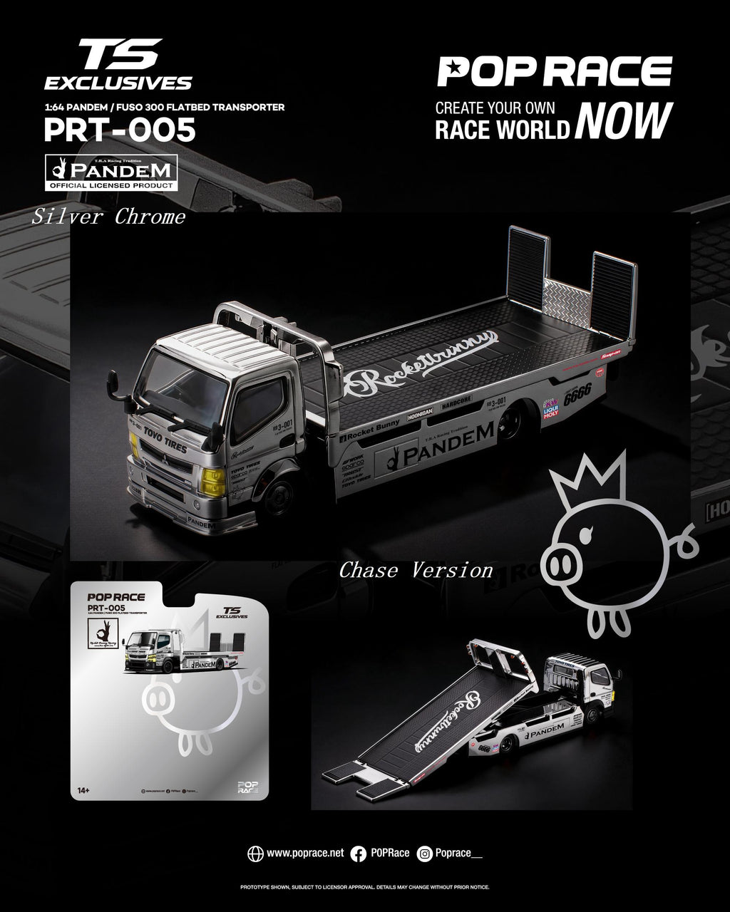 (Preorder) Pop Race x TS Exclusives 1/64 Pandem Fuso 300 Flatbed Transporter Silver Chrome