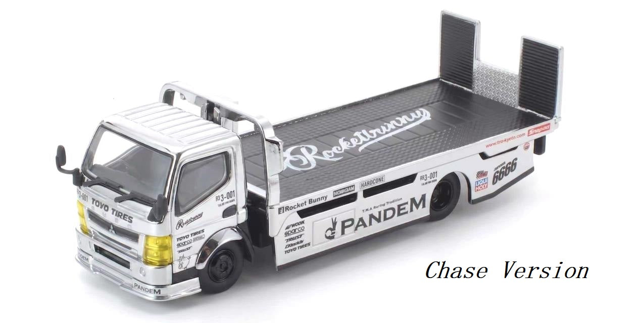 (Preorder) Pop Race x TS Exclusives 1/64 Pandem Fuso 300 Flatbed Transporter Silver Chrome