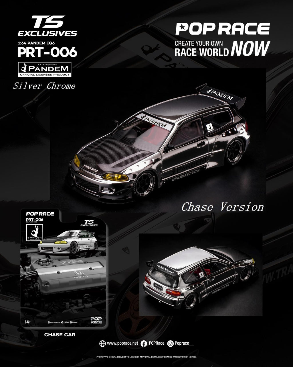(Preorder) Pop Race x TS Exclusives 1/64 Pandem EG6 Silver Chrome