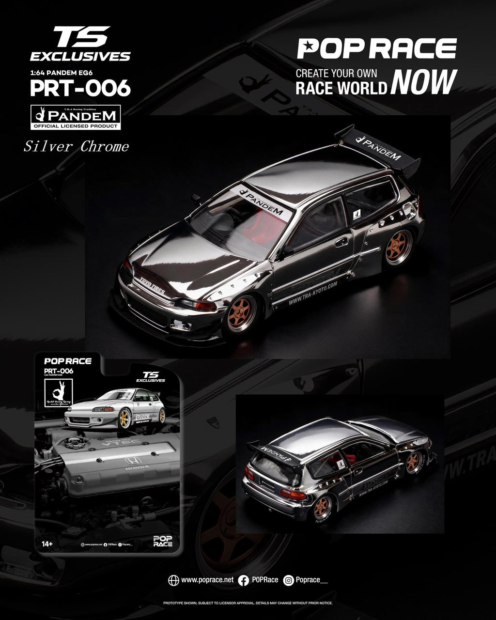 (Preorder) Pop Race x TS Exclusives 1/64 Pandem EG6 Silver Chrome