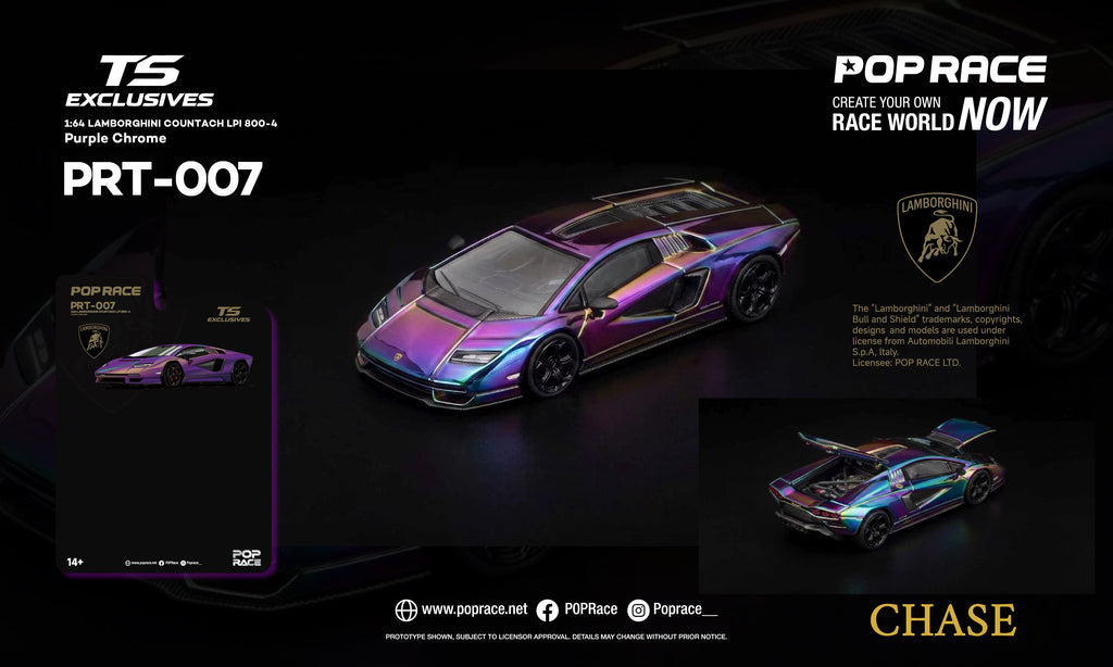 (Preorder) Pop Race 1:64 Lamborghini Countach LPI 800-4 - Purple Chrome
