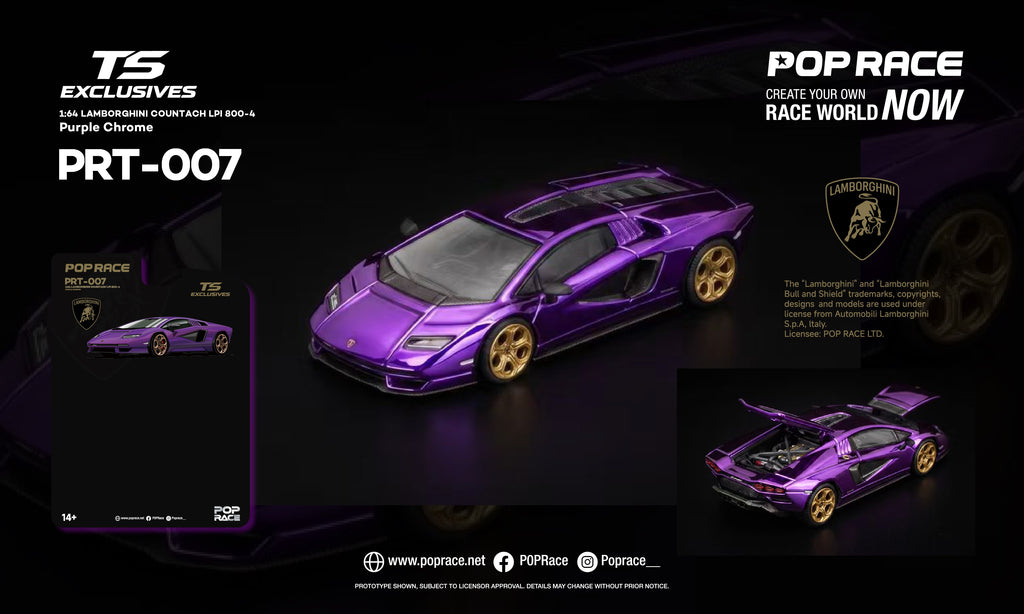 (Preorder) Pop Race 1:64 Lamborghini Countach LPI 800-4 - Purple Chrome