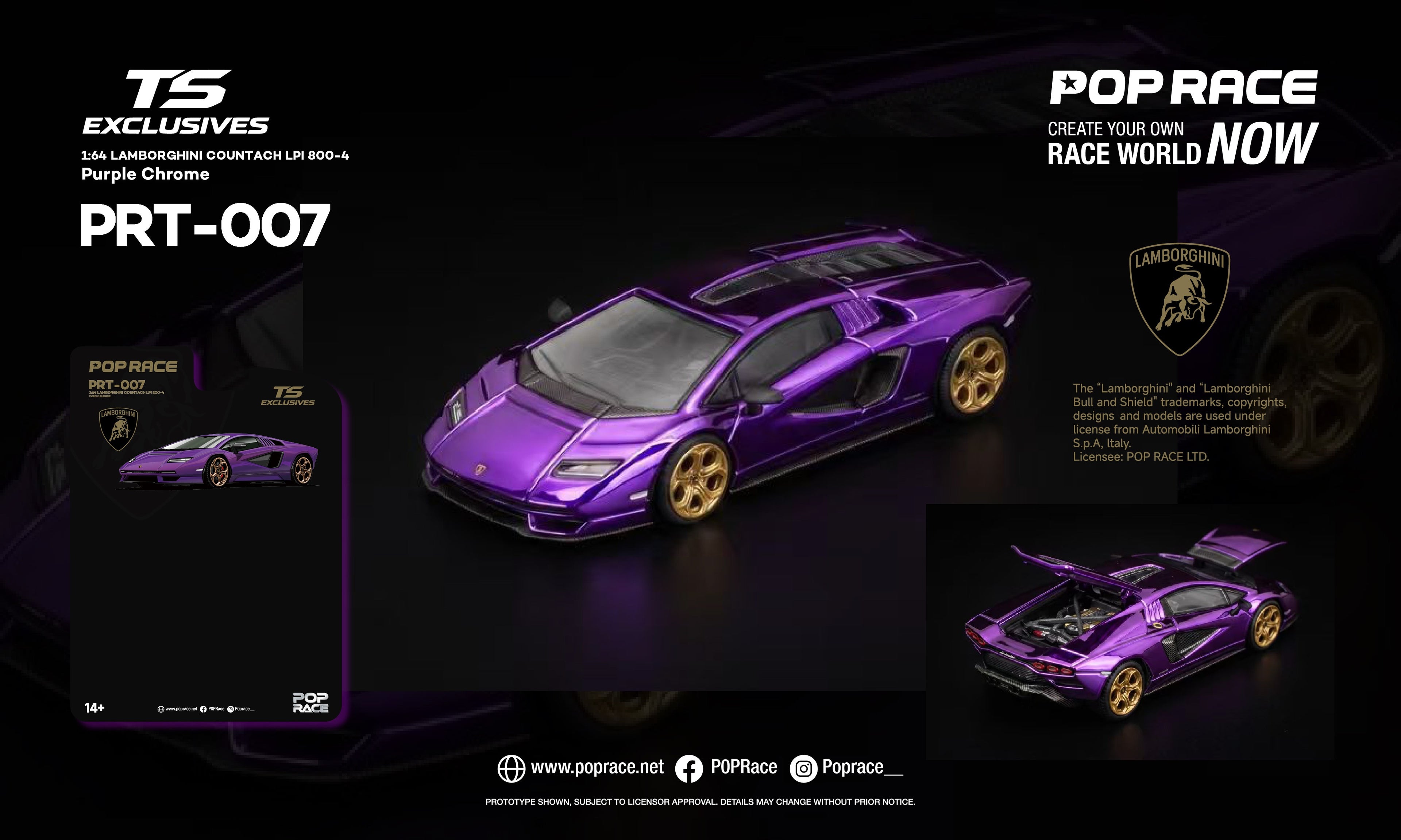 (Preorder) Pop Race 1:64 Lamborghini Countach LPI 800-4 - Purple Chrome