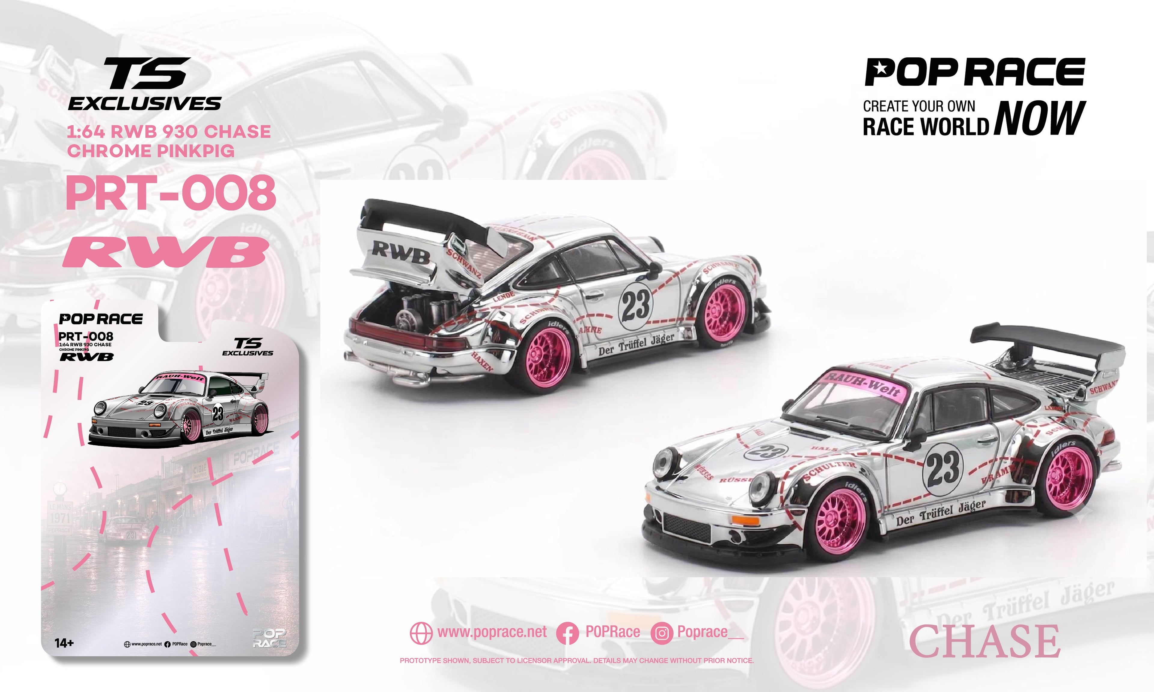 (Preorder) Pop Race 1:64 RWB 930 Pink Pig - Chrome Pink
