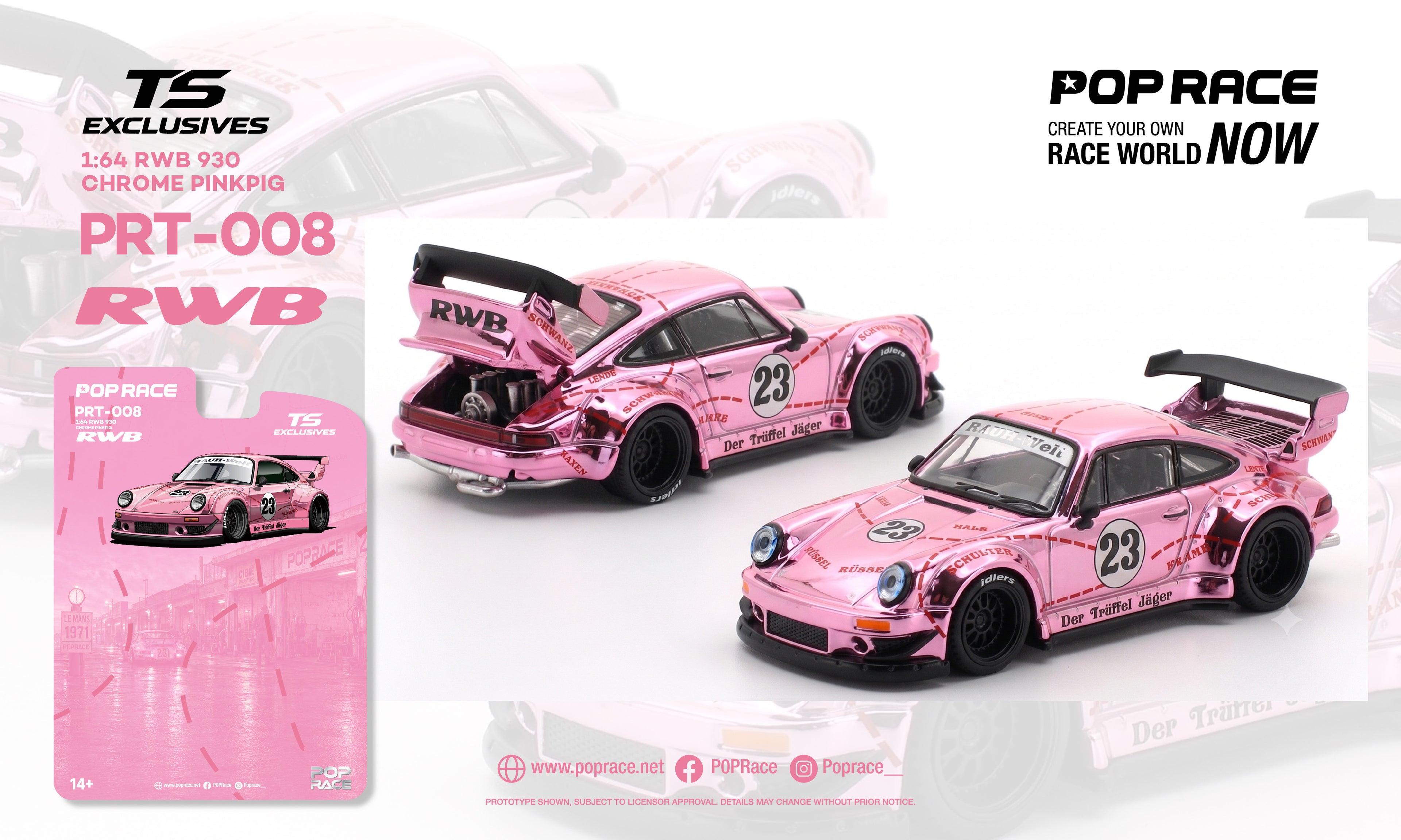 (Preorder) Pop Race 1:64 RWB 930 Pink Pig - Chrome Pink