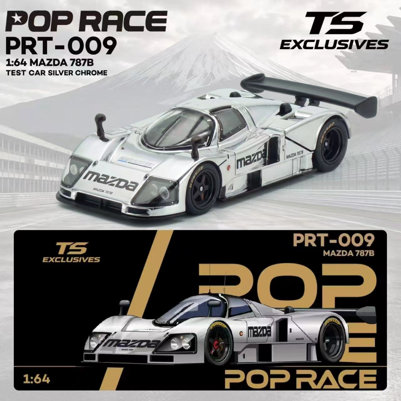 (Preorder) Pop Race x TS Exclusives 1:64 MAZDA 787B TEST CAR SILVER CHROME