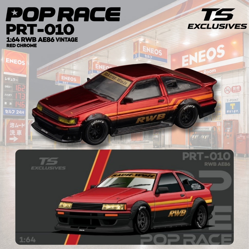 (Preorder) Pop Race x TS Exclusives 1:64 RWB AE86 VINTAGE Red Chrome