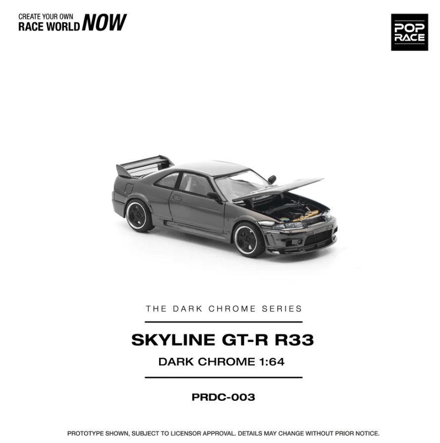 Pop Race 1/64 Nissan Skyline GT-R R33 Dark Chrome