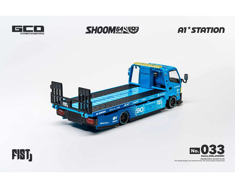 (Preorder) SHOOM64 1:64 FIST TEAM Hino 300 Custom Drop-Bed Car Carrier Blue