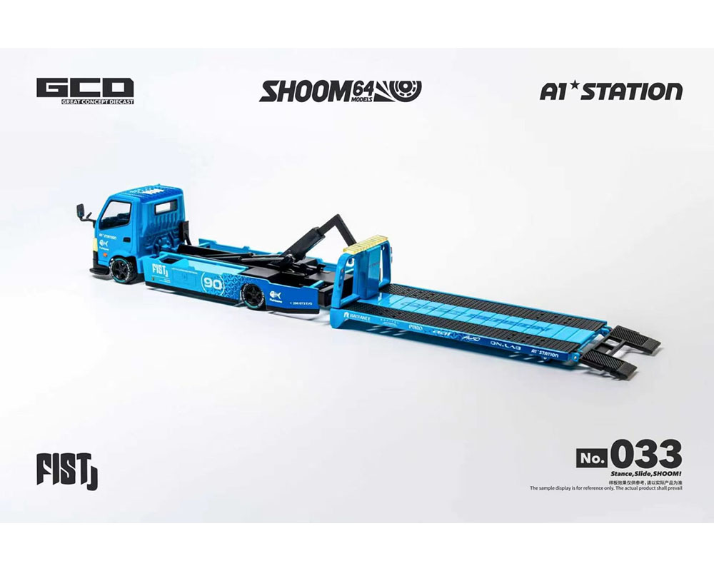 (Preorder) SHOOM64 1:64 FIST TEAM Hino 300 Custom Drop-Bed Car Carrier Blue