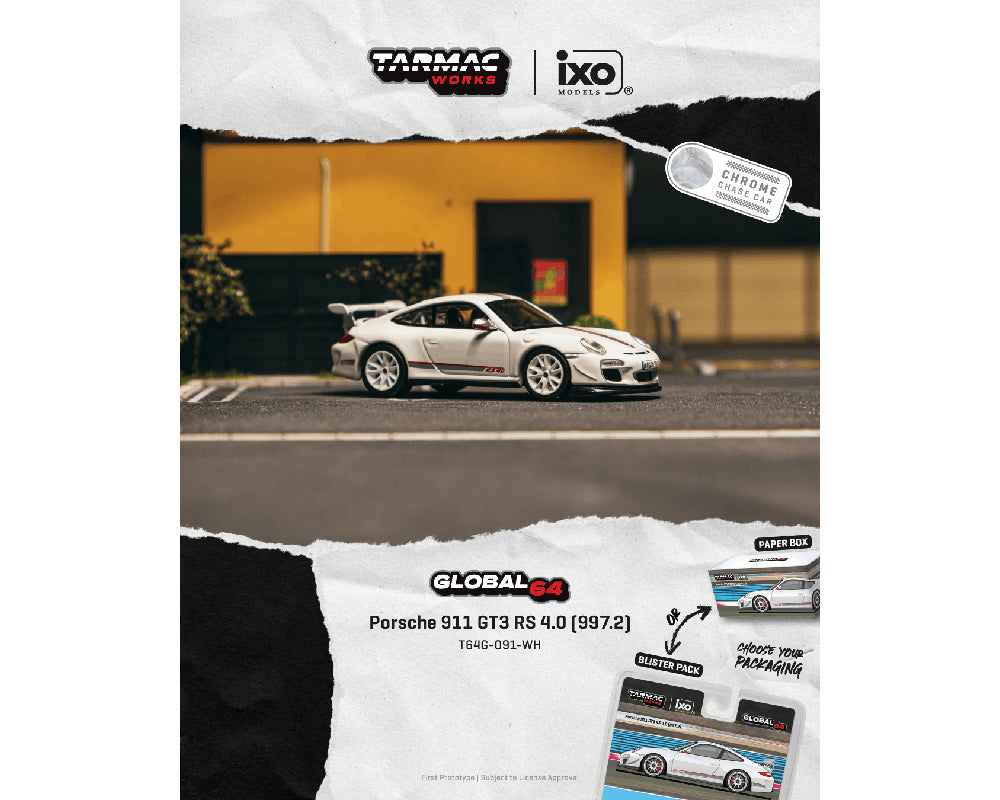 (Preorder) Tarmac Works 1:64 Porsche 911 GT3 RS 4.0 (997.2) – White – IXO Models – Limited Edition