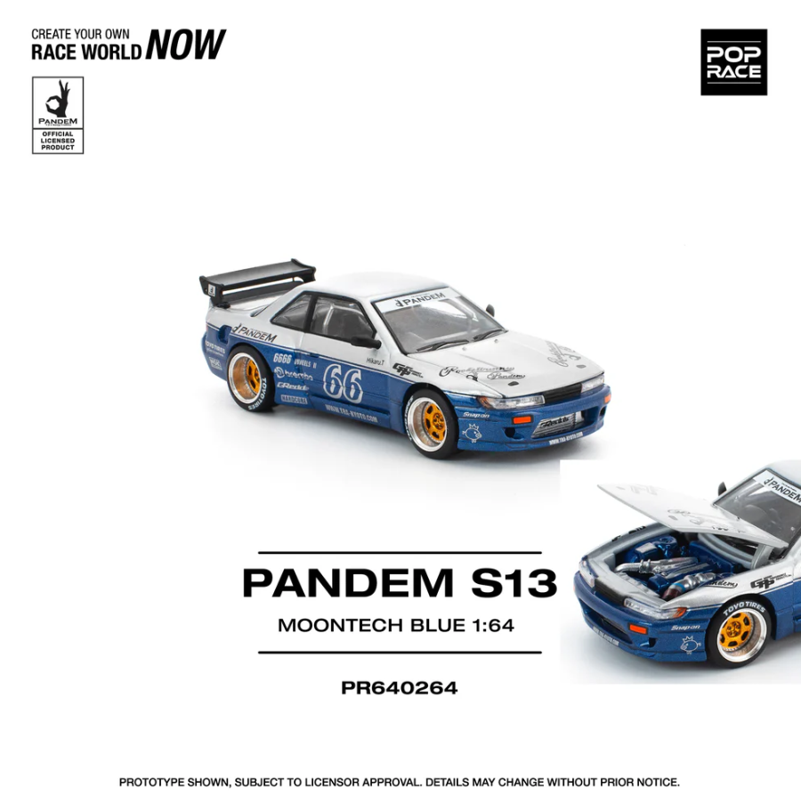 Pop Race 1/64 Pandem Nissan Silvia S13 Moontech Blue