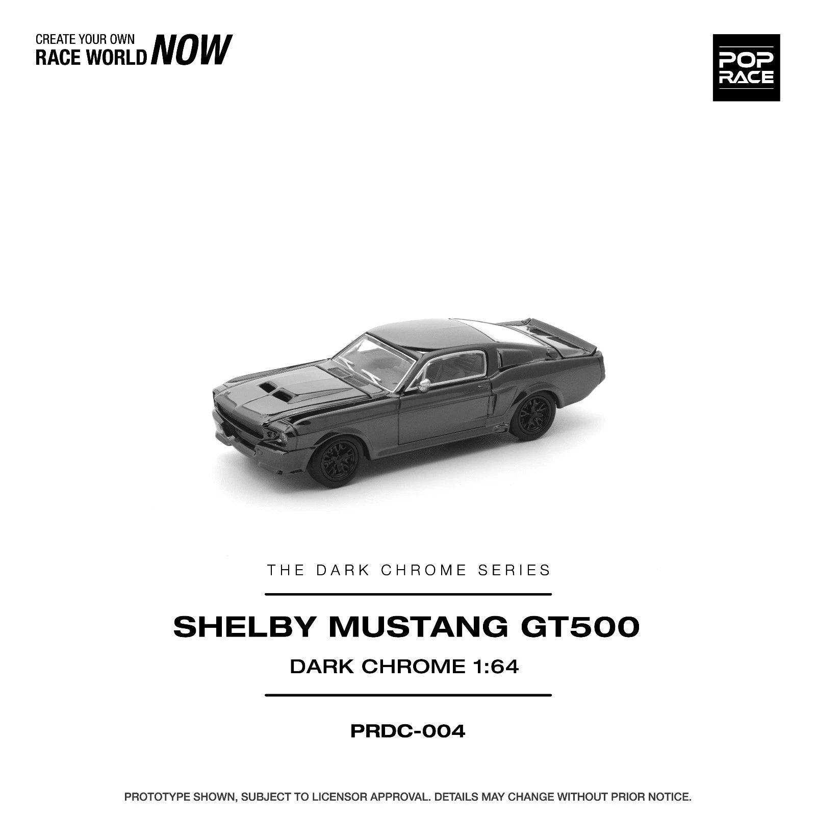 Pop Race 1:64 Shelby Mustang GT500 Dark Chrome - PRDC004