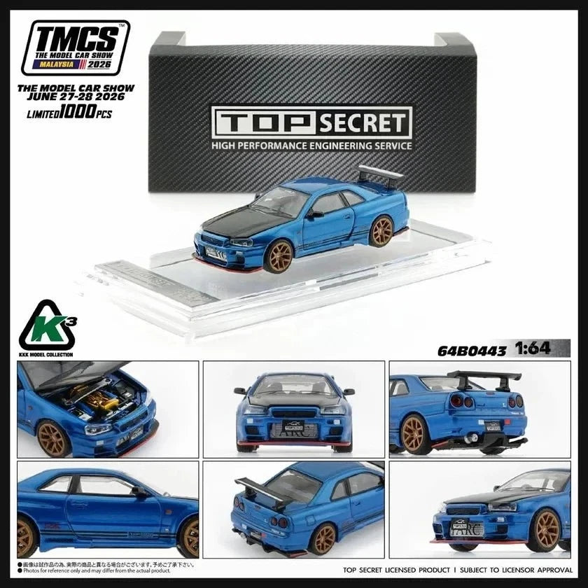 BM Creations 1:64 TOP SECRET R34 Bayside Blue 64B0443 TMCS Malaysia 2026