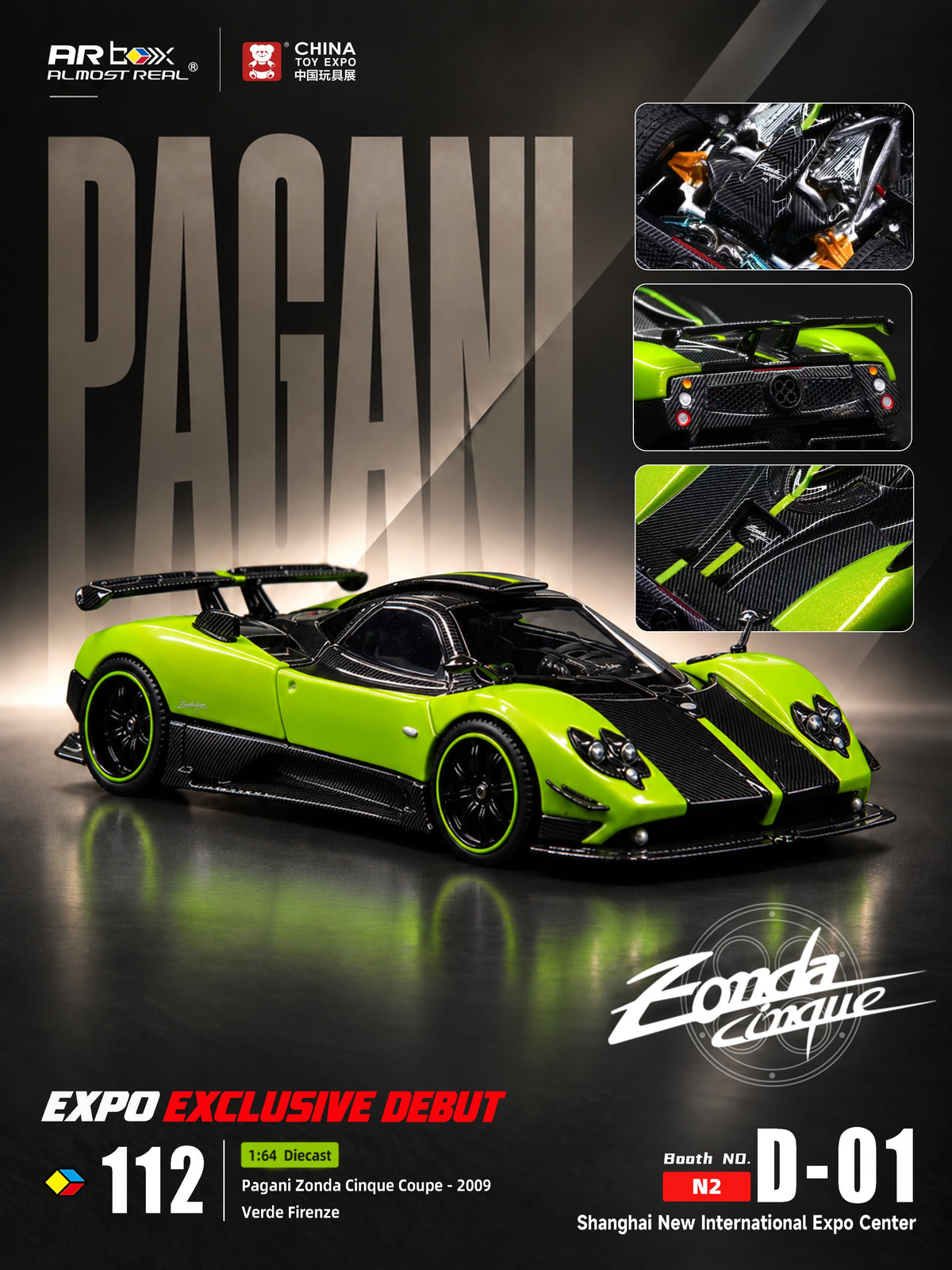 (Preorder) Almost Real 1:64 Pagani Zonda Cinque Coupe - 2009 Verde Firenze
